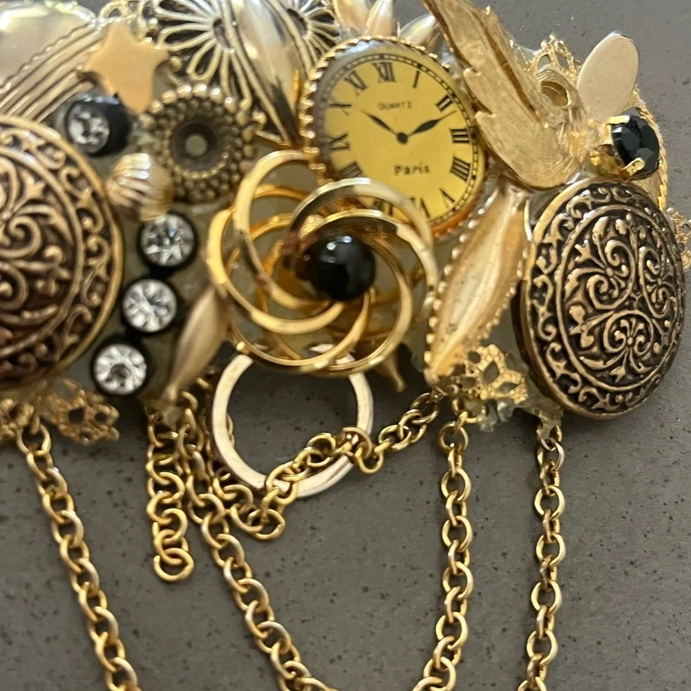 Vintage Brooch Pin Steampunk Watch Face Parts Button Artistic Mixed - Picture 5 of 5